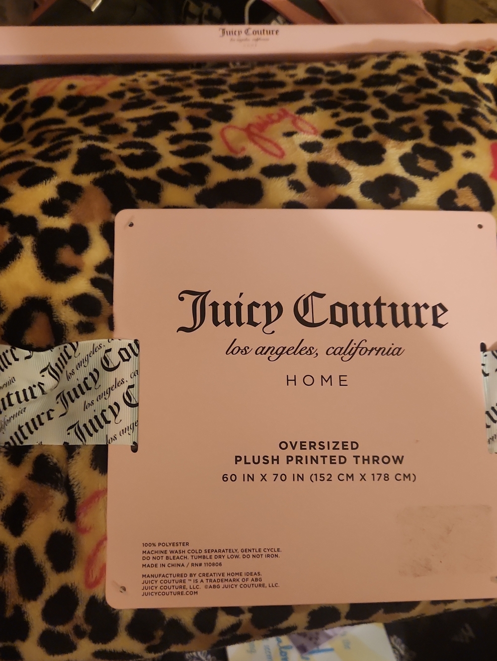 Juicy Couture Leopard Print Plush Oversized Throw Blanket